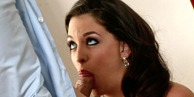 Black haired hottie is getting a dick in her pretty mouth