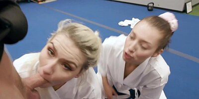 Blonde Face Sits BFF While Gf Gets Fucked by Karate Tea