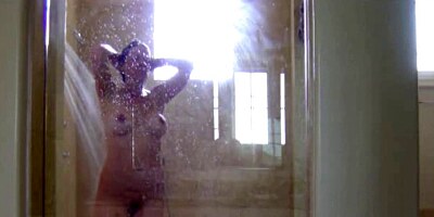 blonde Stepmom showers with door open