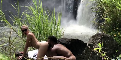 Beautiful white chick gets blacked by waterfall
