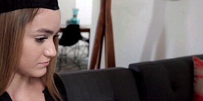 Teen stepsister rides stepbros cock after graduation