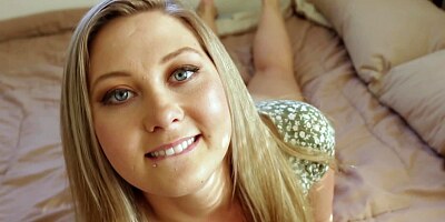 Peach caresses little pecker in front of the POV camera