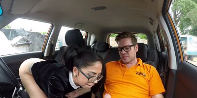 Very cute driving student fucks outdoor