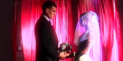 A fit blonde gets her pussy licked on the bed in a romantic scene