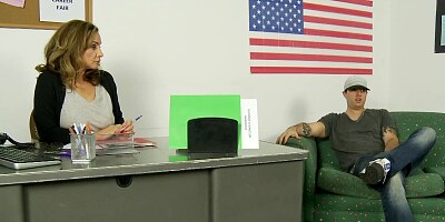 A brunette is getting her pussy opened up by her horny student