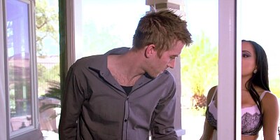 Lingerie hottie Kimberly Kendall fucks a huge dick guy