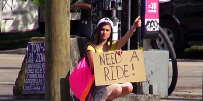 MOFOS - Real hitchhiking amateur pays the free ride with bj