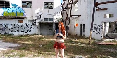 Hot emo redhead chick first time anal fucking outdoor in public