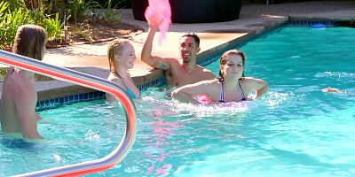 Ginger with nice forms is tired of pooltime and wants sex