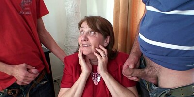 GRANDMA FRIENDS - Busty granny in stockings rides and sucks at same time