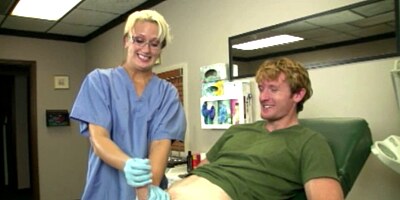 PETITE18 - Nurse jerking patient to climax in the office