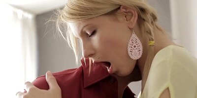 A blonde with tattoos on her ass is witnessed sucking a dick