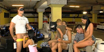 Public group teen blowjob