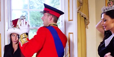 Two sexy sluts are getting fucked in the royal palace by a horny guard