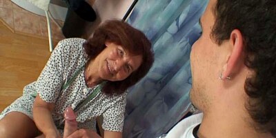 GRANNYBET - Sewing granny takes her customer's cock