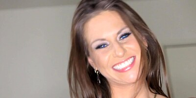 A busty woman with nipple piercings removes her sexy bikini