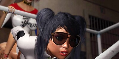 Harley Quinn plays with a female prison officer in prison