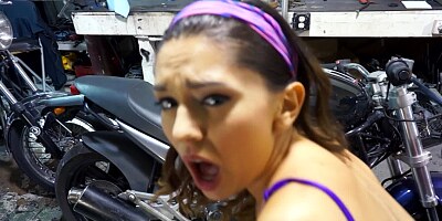 Entrancing slut gets fucked by motorcycle owner unsuspectedly