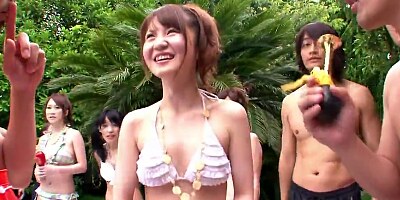 Crazy Japanese pool party with lots of naughty girls