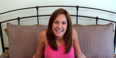 Brunette 18 year old deep throats an 8 inch cock