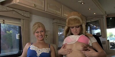 Cutie in the RV takes a black cock into her cunt