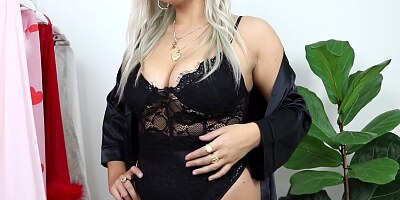 British model trying on satin nighties