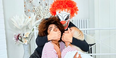 Bisexual chicks ride an evil clown