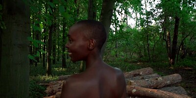 Bald ebony has white dick for the first time