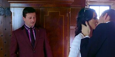 A sexy babe is cheating on her husband in his house