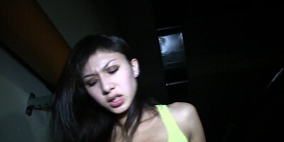 Dark-haired chick sucking and fucking in a public place parking
