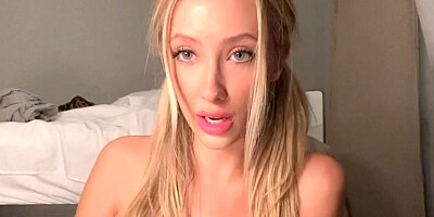 Wearing her favorite red bikini, a blonde gal wants to show you her juicy privates