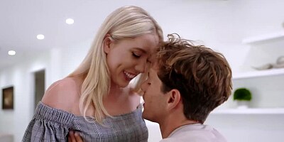 Stepbrother eat Paisley Bennetts cunt on the couch right out in the open