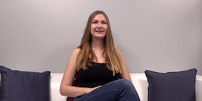 Euro hussy is doing first porn interview where she needs to show her blowjob skills