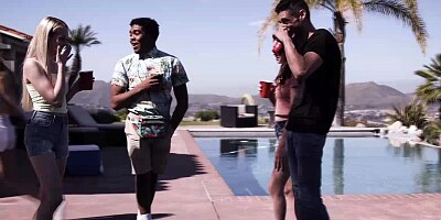 Nerdy and virgin teen bullied and fucked at pool party!