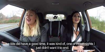 Fake Driving School lesbian sex with hot Australian babe and busty milf