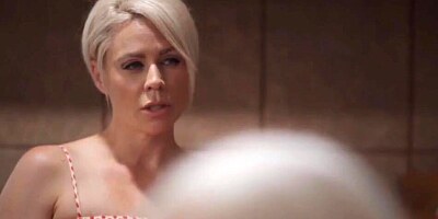 Short-haired cougar has passionate lesbo lovemaking with her step[daughter in the kitchen