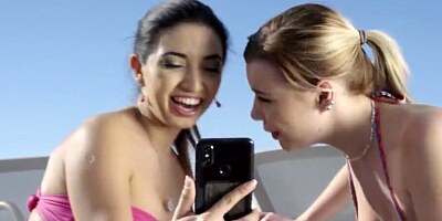 Two delightful chicks are licking each other's pussies and shafting butts with big toys