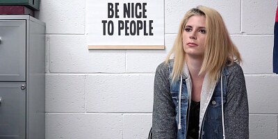 Blonde girl was caught stealing by a security officer and now she'll be banged