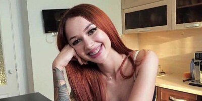 Redhead in a schoolgirl uniform was blessed with a gorgeous body and a big sexual appetite