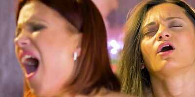 MILF and teen have a threesome with hung experienced guy