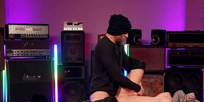 Busty inked hussy is fucking a rock guitarist like a good groupie