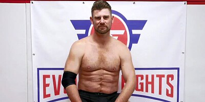 Male vs female nude wrestling match ends with pussy fingering for a busty broad