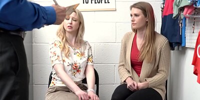 Horny officer is banging two hot shoplifters in his office today.