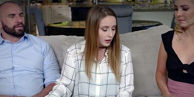 Two young hussies are sharing a fat cock of a stallion in a threesome