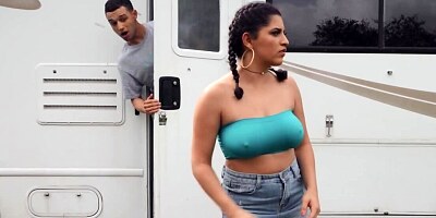 Curvy Latina chick coaxes stepbro to have taboo quickie in RV