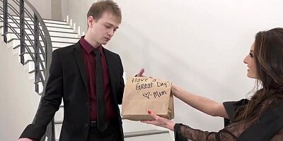 Busty MILF Brunette Fucks Her Stepson To Help Him Out