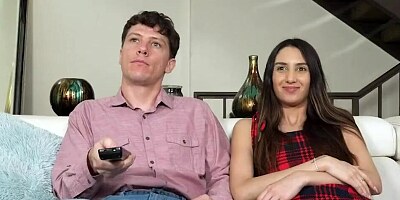 Sister Rides Her Stepbrother While Watching TV