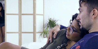 Two busty latin stepsisters fight over a lucky cock