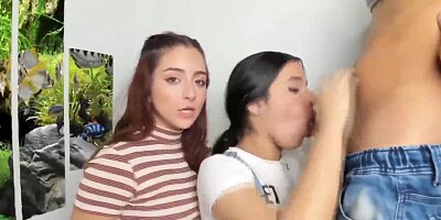 Two Teens Get Horny with One Guy