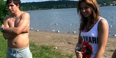 Hot women get naked outside and then the suck dick and also dance